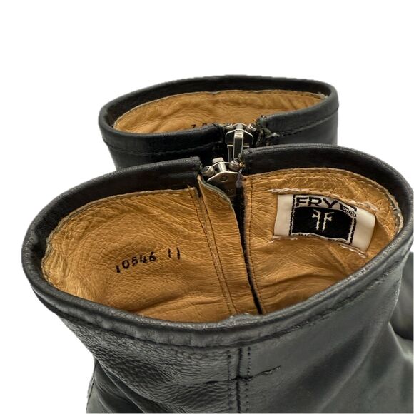 Frye Campus Zip Ankle Boots Women 7B Black Leather Round Toe Western Minimalist - Picture 5 of 10